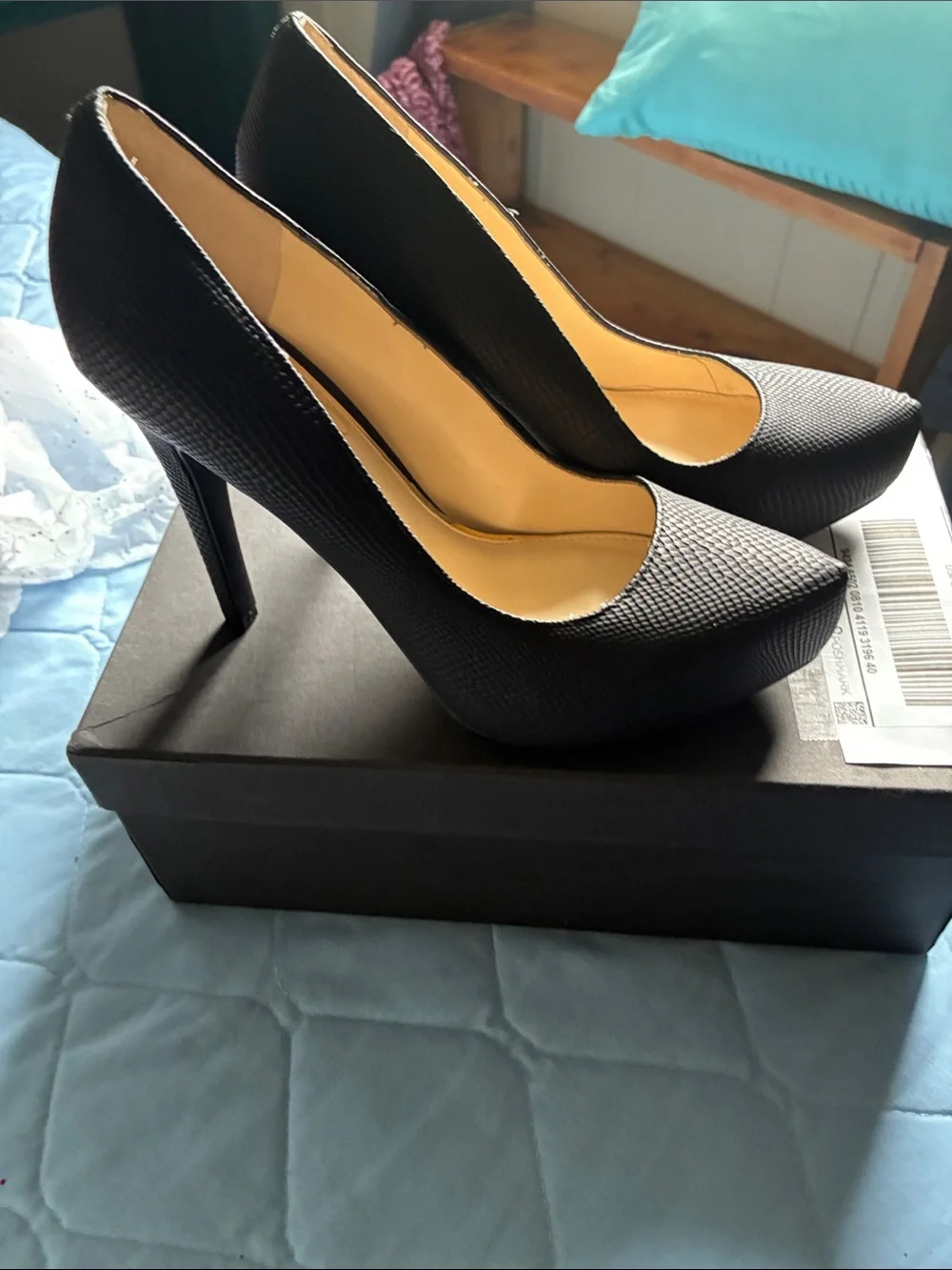 Jessica Simpson Black Textured Pointed-Toe Stiletto Pumps
